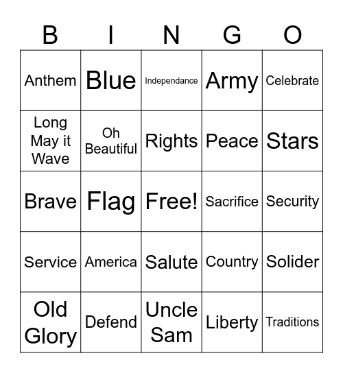 Memorial Day Bingo Card