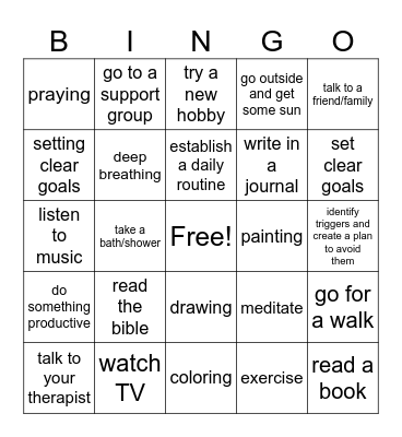 Coping Skills Bingo Card