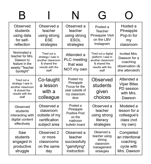 LBV Pineapple BINGO Card