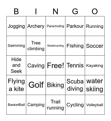 Outdoor Activities Bingo Card
