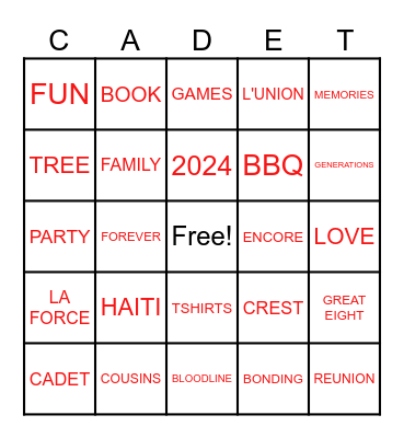 CADET FAMILY Bingo Card