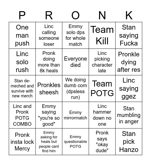 Bingoverwatch Bingo Card