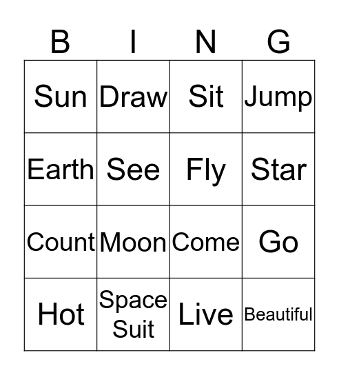 Space  Bingo Card