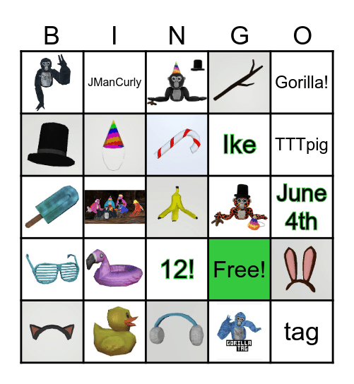 GORILLA TAG Bingo Card