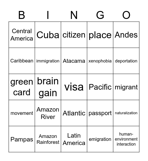 Global Studies #4 Bingo Card
