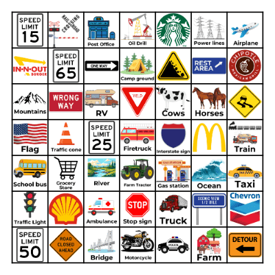 Road Trip Bingo Card