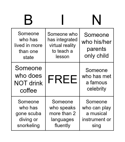 Scavenger Hunt Bingo Card