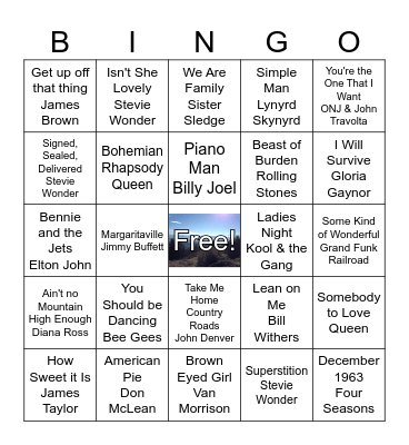 CBSO 70s Music Bingo Card