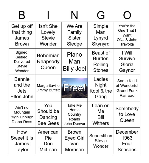 CBSO 70s Music Bingo Card