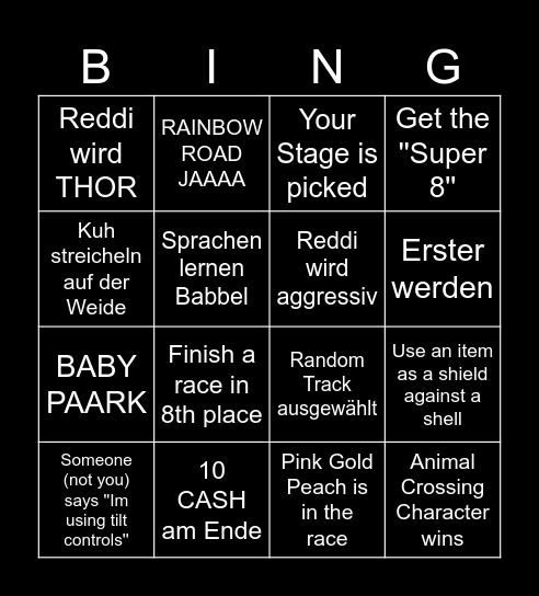 Mario Kart Bingo Card