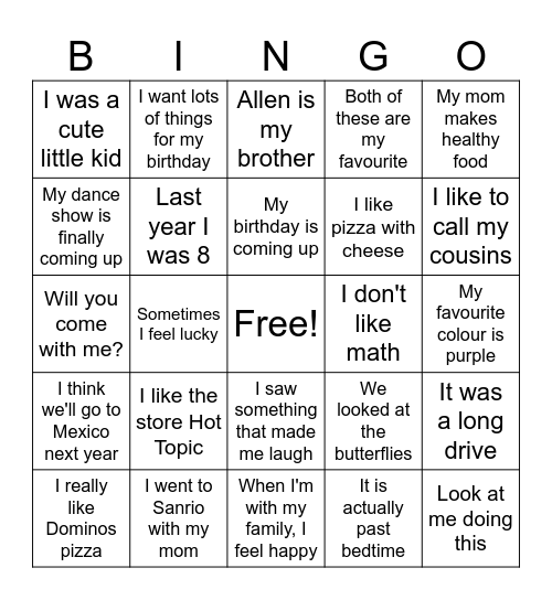 L and TH Bingo Card