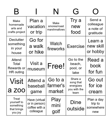 Summer of Fun Bingo Card