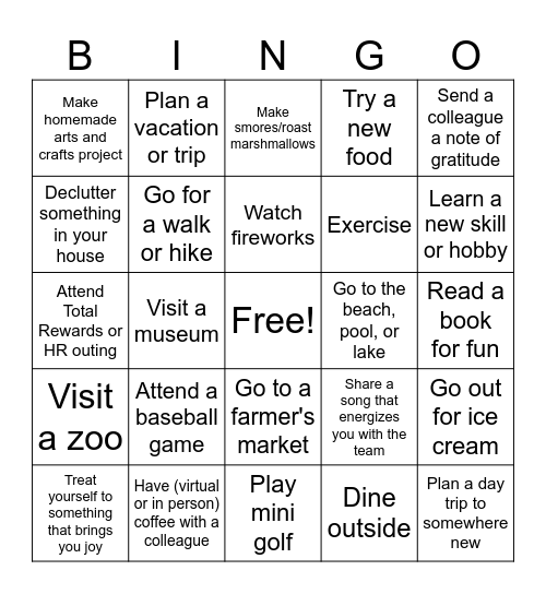 Summer of Fun Bingo Card