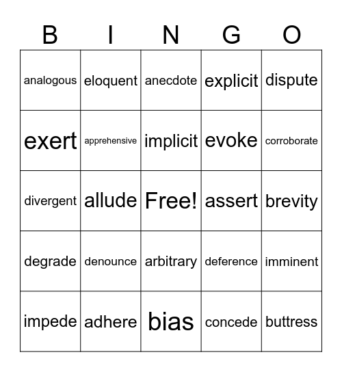 SAT Vocabulary 1 Bingo Card