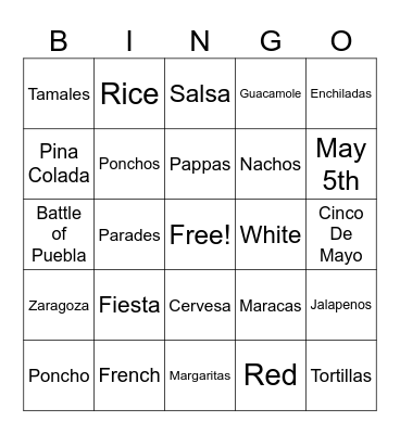 Cinco De Mayo Bingo Card