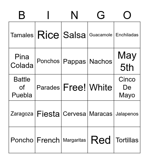 Cinco De Mayo Bingo Card