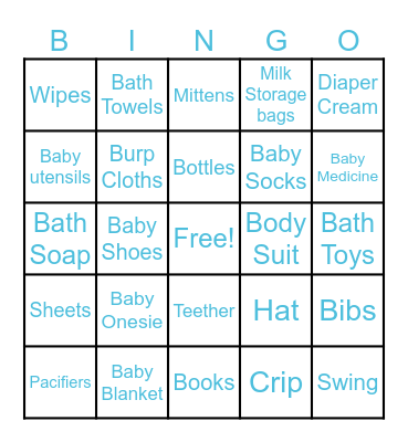 Baby Shower Bingo Card