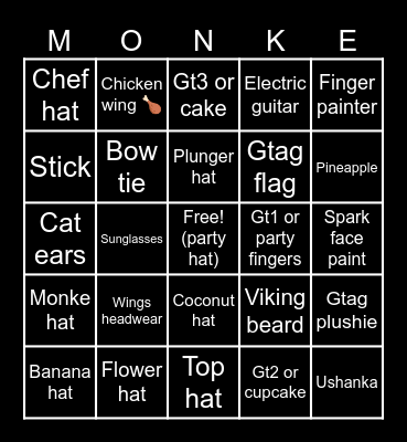 Gorilla tag Monke board Bingo Card