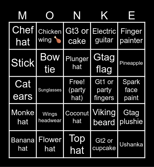 Gorilla tag Monke board Bingo Card