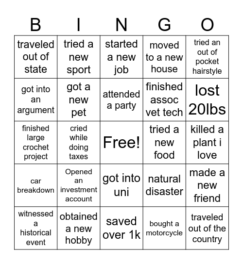 2025 Bingo Card