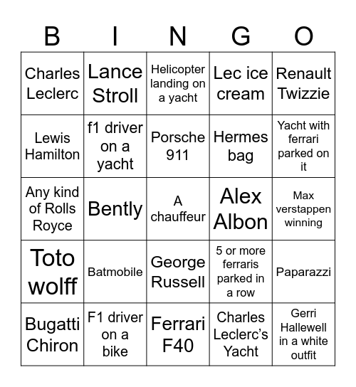 Monaco bingo Card