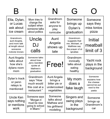 Dinner bingo Card