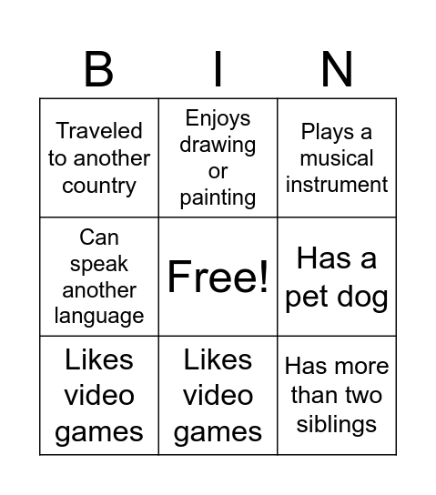 Human Bingo Card