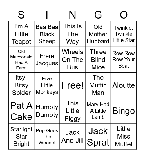 SINGO Bingo Card