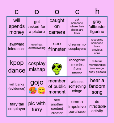 coochie con 2024 Bingo Card