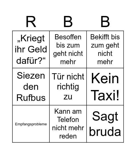 Rufbus Bingo Card