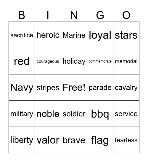 Memorial Day Bingo Card