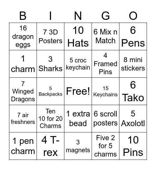 Aloha Charms Bingo Card