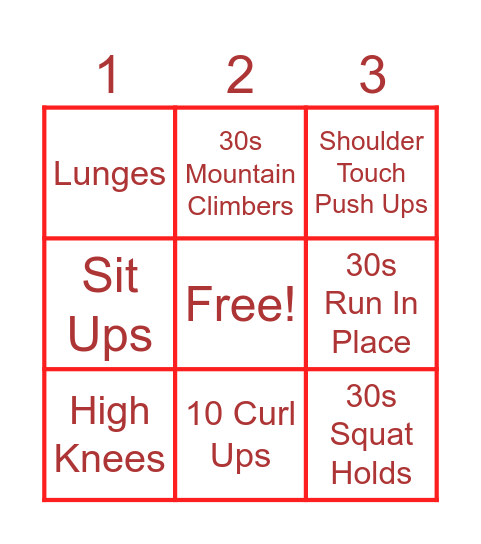 Workout Bingo Card