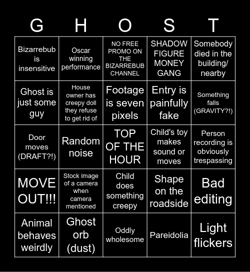 Spooky Scary Bizarrebub Bingo Card