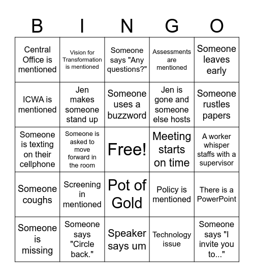 All Staff Bingo Card