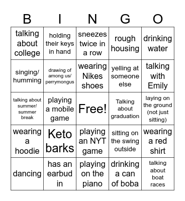 What are they doing? Bingo Card