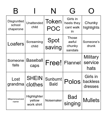 Rural Mid/South West Highschool Graduation Bingo Card