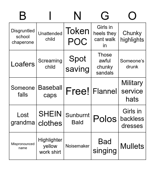 Rural Mid/South West Highschool Graduation Bingo Card