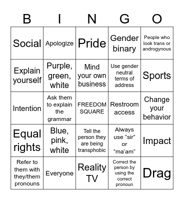 Trans Inclusion Bingo Card
