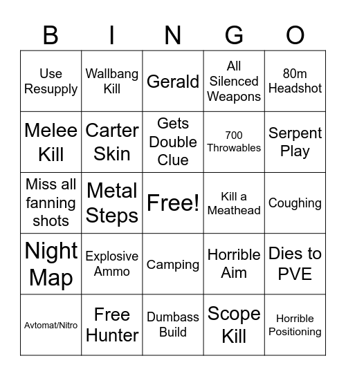 Hunt Bingo Card