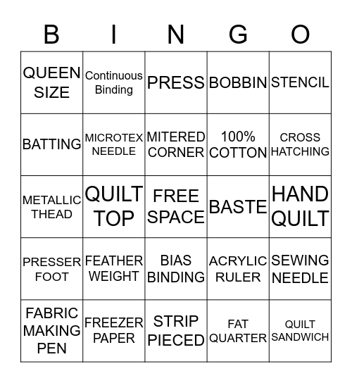 QUILT BINGO Card