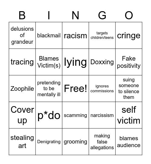 Canceled Digital Artist Bingo Card