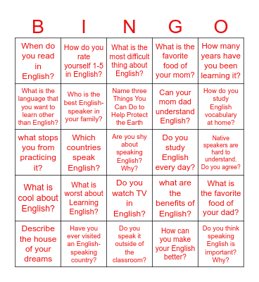 Let’s Talk About English! Bingo Card
