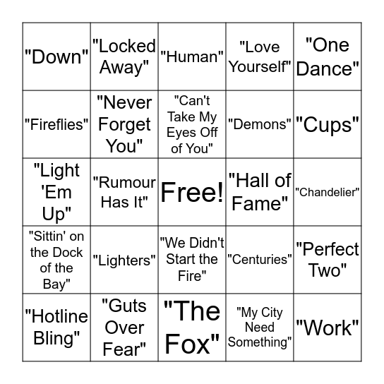 Musical Bingo Card