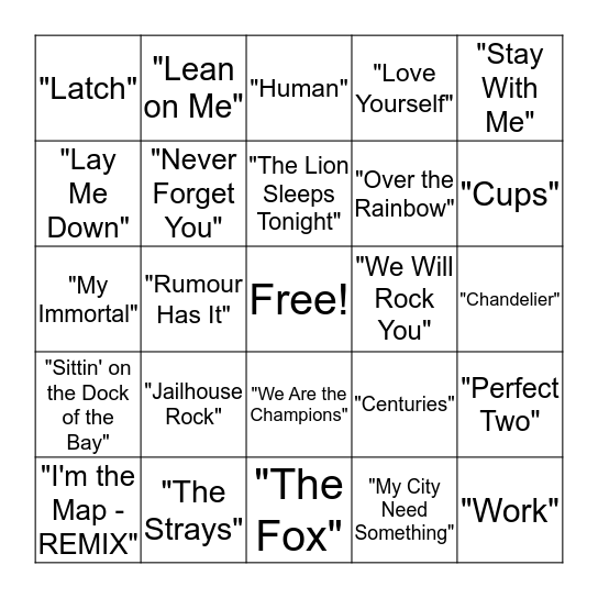 Musical Bingo Card