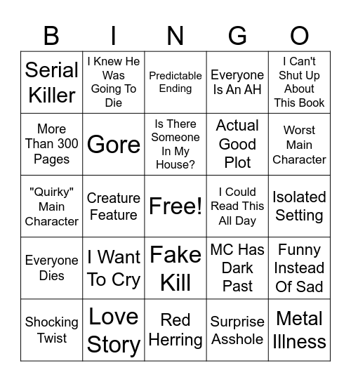 Thriller Book Bingo Card