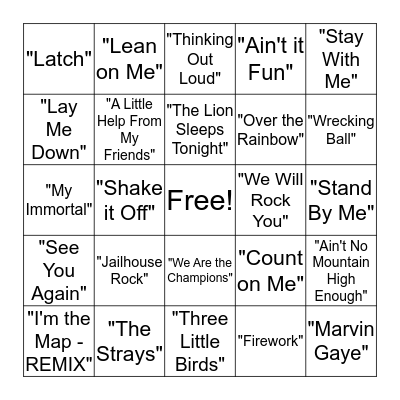 Musical Bingo Card