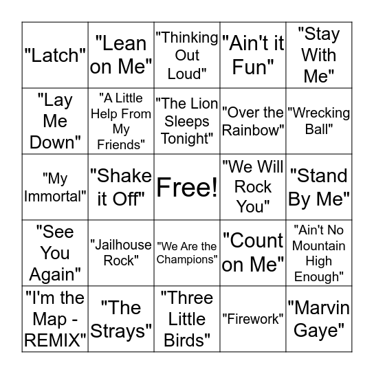 Musical Bingo Card