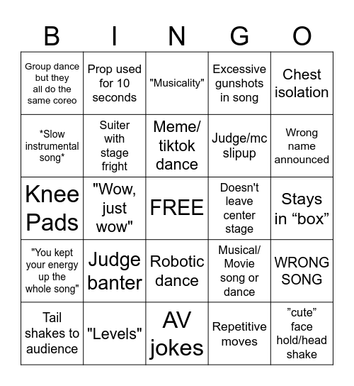 Furry Dance Comp Bingo V1.1 Bingo Card