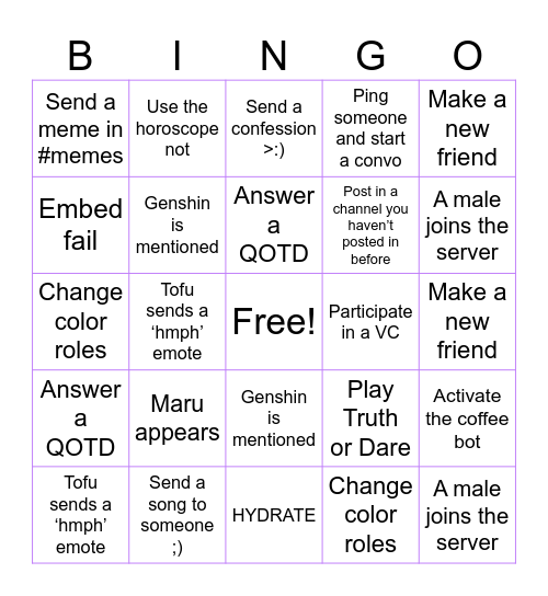 Eni’s Bingo Card